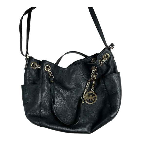 Michael Kors Black Pebbled Leather‎ Gold Chain Shoulder Bag - Picture 1 of 8